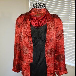 SOLD Vtg Candy Apple Red Silk Chinese Jacket Unisex Blazer Mandarin Collar M
